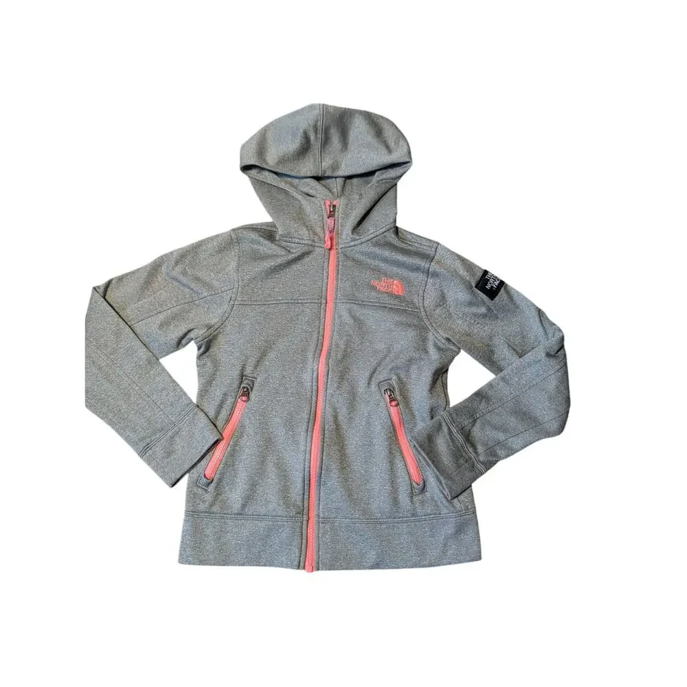 The North Face Girls Full Zip Fleece Hoodie Heather Gray Pink Size M 10/12